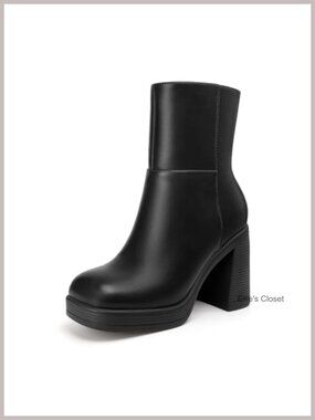Women's High Chunky Heel Platform Ankle Boots with Side Zipper